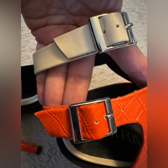 Paper Fox Stylish Orange Croco, White & Black Women's Open Toe Heels with Straps - Picture 6 of 15